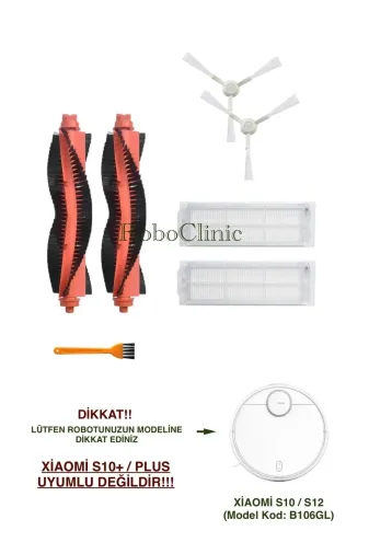 Roboclinic Xiaomis10s12 Xiaomi Robot Vacuum S10 / S12 Uyumlu Yedek Fırça,hepa Filtre,seti-7 Parça