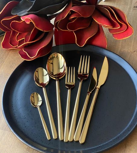 ROSSEV kaş3456560 Dali Titanyum Gold 42 Parça Çatal Bıçak Kaşık Takımı Çkb