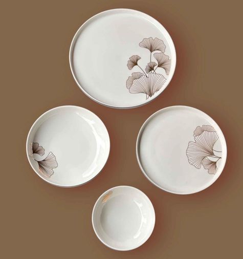ROSSEV yem464056551 Pure Bone Modern Ginkgo 48 Parça 12 Kişilik