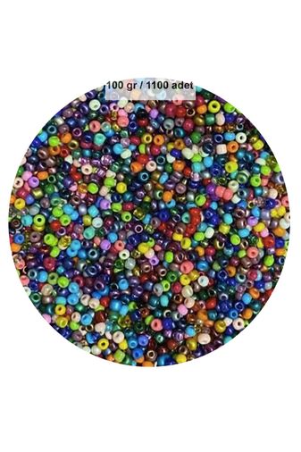 RT-RYL-B-0007-100 Karışık Renk 4 Mm Yaklaşık 1100 Adet / 100 Gram Cam Boncuk Oya Yazma Bileklik Ve Kolye