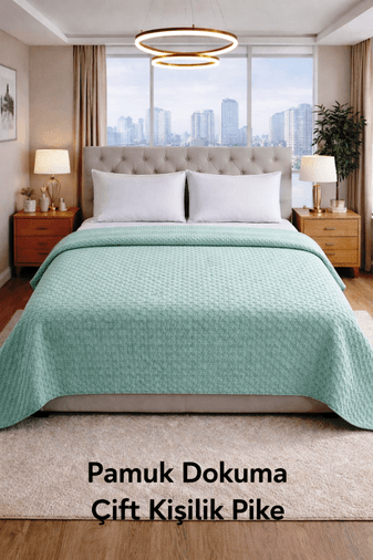 Şaheser %100 Pamuk Çift Kişilik Pike 240x220 (Tek Pike)-Yeşil