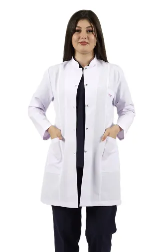SEZA TEKSTİL 200,150,060 Hakim Yaka Orta Boy Beyaz Önlük Kadın Doktor Öğretmen Hemşire Laboratuvar Önlüğü
