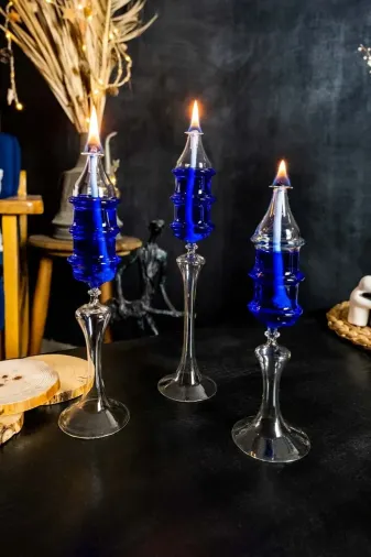 Shabbo Glass 200600SHBO Inci Ayaklı Şamdan Cam Kandil Seti