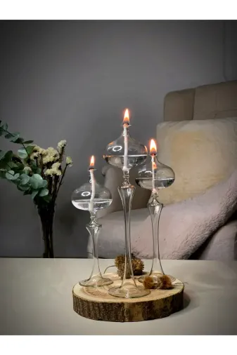 Shabbo Glass 50001 Elips Ayaklı Cam Kandil 3'lü Set, Şeffaf Ve Şık Tasarım