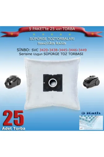 Sinbo sinbo-200120-01 Svc 3420-3438-3445-3446-3449 Serisi Süpürge Toz Torbası 25 Adet 200120 Uyumlu