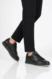 Siyah Hakiki Deri Memory Foam Erkek Sneaker