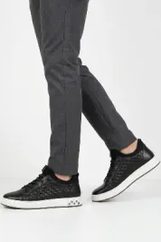 Siyah Kroko Desenli Hakiki Deri Erkek Sneaker