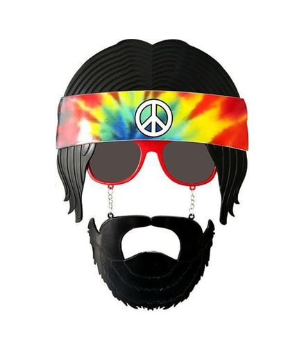 Siyah Saçlı Bandana Tasarımlı Hippi Parti Gözlüğü 26X18 Cm