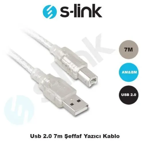 SL-U2007 7 Metre USB 2.0 Şeffaf Yazıcı Kablosu