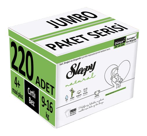 Sleepy Bebek Bezi Natural Beden:4+ (9-16Kg) Maxi Plus 220 Adet Mega Fırsat Pk (5PK*44)