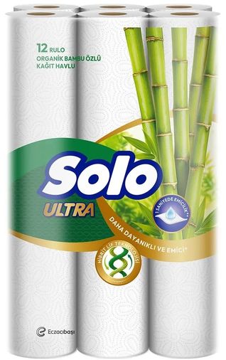 Solo Ultra Kağıt Havlu 12 Li Paket Rulo  Organik Bambu ve Pamuk Özlü
