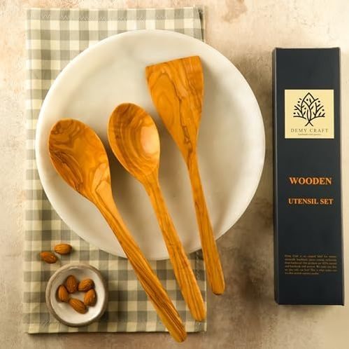 ST 57855210126340680184975 El Yapımı Zeytin Ağacı Mutfak Seti 3 Parça Doğal Ahşap Kaşık Ve Spatula Seti 30 Cm 0