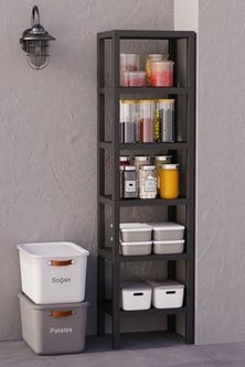Standart Estetiki 57855210125319280184975 Mithra Life 6 Katlı Siyah Plastik Banyo Mutfak Rafı Mıt1045 50 X 22