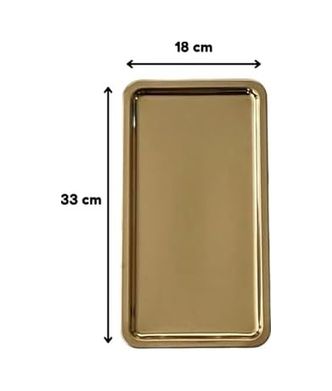 Standart Wood 57855210131127080184975 Paslanmaz Çelik Sunum Tepsisi, Dikdörtgen, Gold, 33X18 Cm, Düz, Çay Kahve Tatlı Sunumu, 2 Adet 15Cm