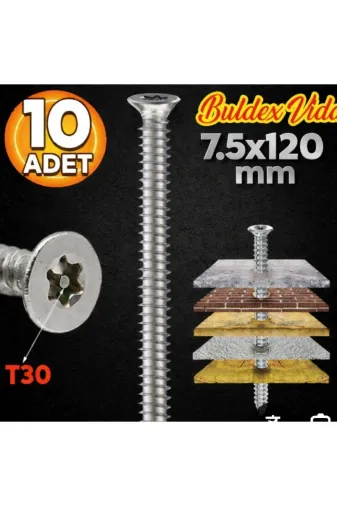 Std buldeks120 10 Adet Buldeks Vida 7.5×120 Yildiz Başlili Sağlam