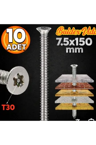 Std buldeks150 10 Adet Buldeks Vida 7.5×150 Yildiz Başlili Sağlam