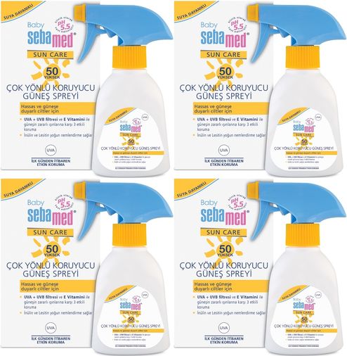 Sun Care Bebek Güneş Losyonu Kremi Sprey 50+ Faktör 200ML (Hassas Ciltler İçin) (4 Lü Set)