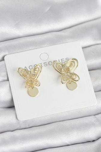 TakÇalıştır BKP11721-BLNC Füsun Küpesi Model Gold Renk Kelebek Model Pirinç Kadın Küpe Altın