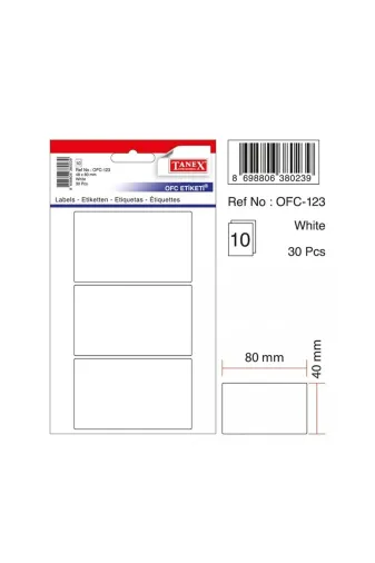 Tanex 319023 Beyaz Ofis Etiketi 10 Adet Ofc-123