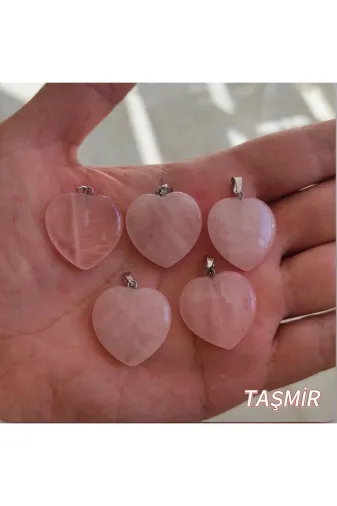 Taş-Mir kalppembe Pembe Kuvars Taşı Kalp Kolye Ucu 1 Adet