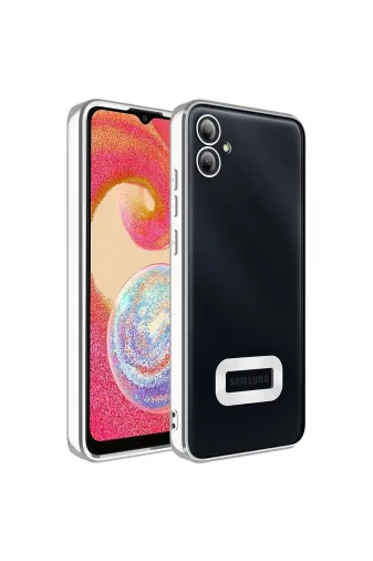 Techaks T26475-TCHS Galaxy A04E Kılıf Kamera Lens Korumalı Kenarları Renkli Logo Gösteren Omega Kapak - Gümüş
