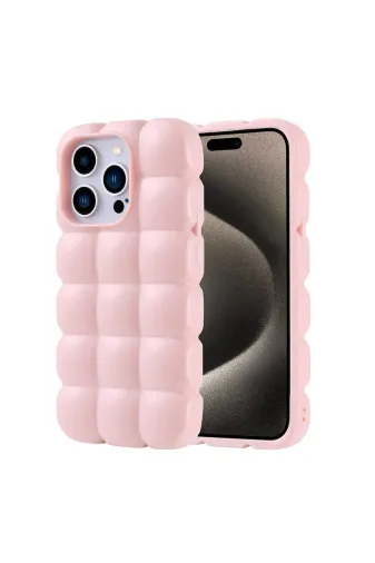 Techaks T32675-TCHS Iphone 15 Pro Kılıf Parlak Esnek Silikon Zore Dom Dom Kapak - Pembe