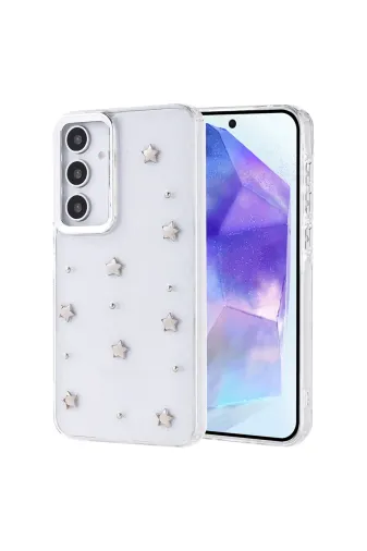 Techaks T36316-TCHS Galaxy A35 Kılıf Airbag Tasarımlı Simli Şeffaf Kutup Kapak - Yıldız