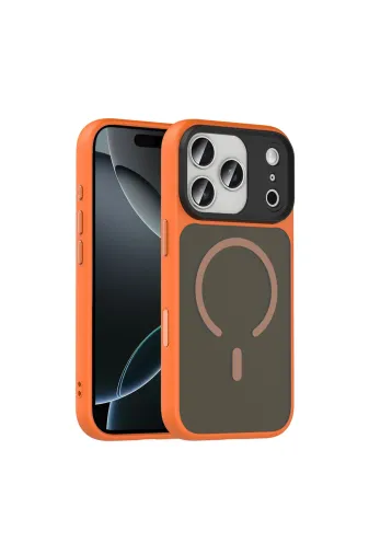 Techaks T38691-TCHS Iphone 17 Pro Max Kılıf Mat Arka Yüzey Wireless Şarj Özellikli Zore Flet M-Safe Kapak - Turuncu
