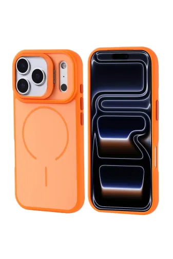 Techaks T40160-TCHS Iphone 17 Pro Kılıf M-Safe Şarj Özellikli Kamera Standlı Tchs Notron Kapak - Turuncu