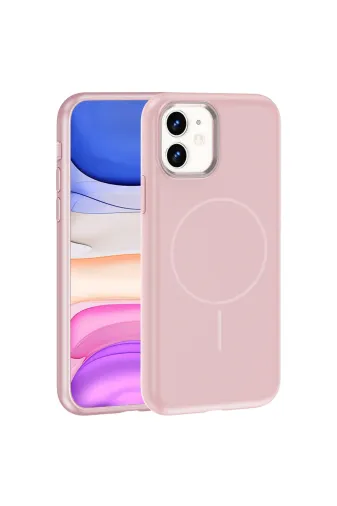 Techaks T40638-TCHS Iphone 11 Kılıf M-Safe Şarj Özellikli Metal Kamera Çerçeveli Tchs Edi Silikon Kapak - Rose Gold