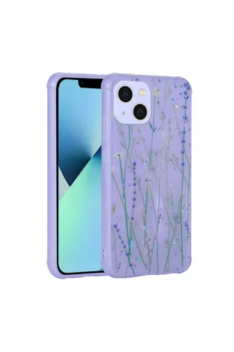 Techaks TCHS-23639 Iphone 13 Uyumlu Simli Desenli Kamera Korumalı Parlak Zore Popy Kılıf-Dallar