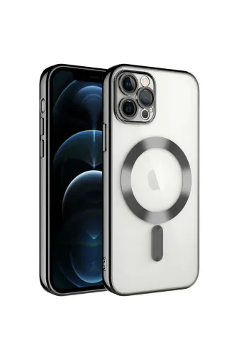 Techaks TCHS-25438 Iphone 12 Pro Uyumlu Kamera Korumalı Magsafe Wireless Şarj Özellikli Zore Demre Kılıf-Siyah
