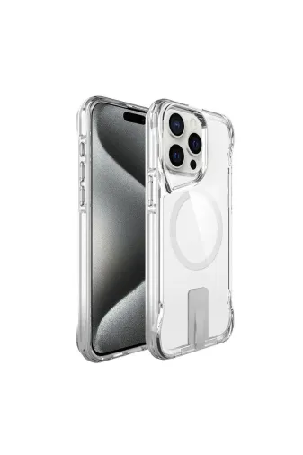 Techaks TCHS-29580 Iphone 15 Pro Uyumlu Magsafe Şarj Özellikli Zore T-Max Standlı Kılıf-Renksiz