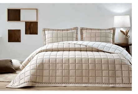 Tek Kişilik Nakışlı Yatak Örtüsü 180*250 SQuare bej