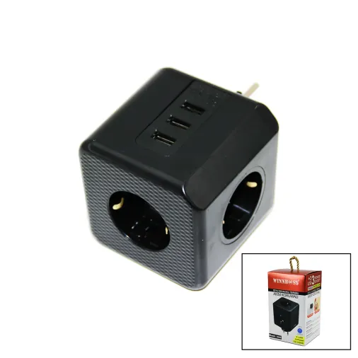 TERMAL AKIM KORUMALI  3X PRİZ 3X USB DUVAR TİPİ PRİZ SİYAH 10A - 2500W (4745)
