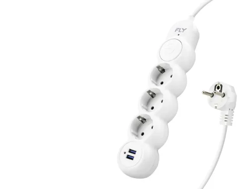 Termal Akım Korumalı Uzatma Kablosu 3 Priz + 2X Usb 2.1A Anahtarlı 2 M - Beyaz 3393-01