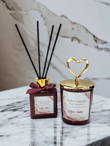 Tiem Concept 2021164 Kalp Başlıklı Gold Detaylı Oda Kokusu Ve Bordo Mum Seti 100 Ml