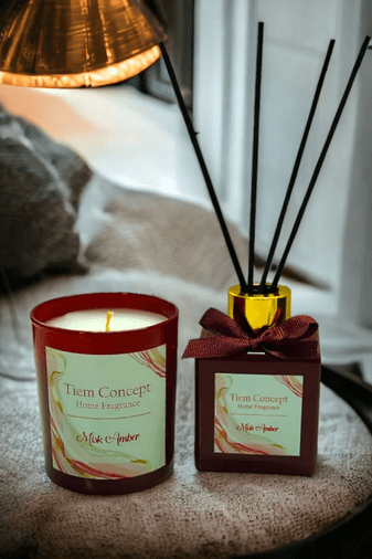 Tiem Concept 2021171 Amber Kokulu Bardak Mum Ve Çubuklu Oda Kokusu Seti 100 Ml
