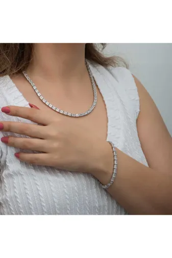 Toptan Bulurum YG-090212T8499 Gümüş Beyaz Taşlı Su Yolu Kadın Set