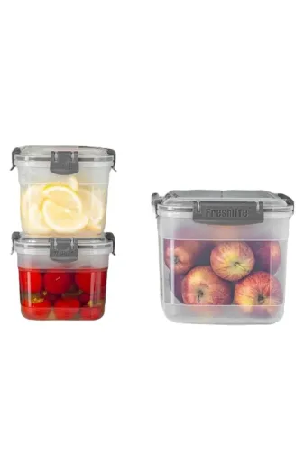 TOPTANFONİ PRA-11150925-0081 3'lü Kare  Sızdırmaz Kapaklı Erzak Saklama Kabı Seti 0,300 Ml - 0,600 Ml - 1,200 Lt