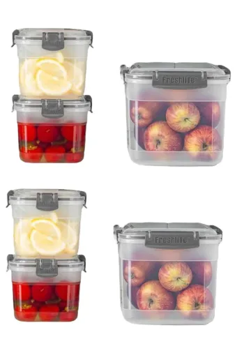 TOPTANFONİ PRA-11150926-0451 6'li Kare  Sızdırmaz Kapaklı Erzak Saklama Kabı Seti 0,300 Ml - 0,600 Ml - 1,200 Lt