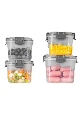 TOPTANFONİ PRA-11150932-2442 4'lü Kare  Sızdırmaz Kapaklı Erzak Saklama Kabı Seti 0,300 Ml - 0,600 Ml - 1,200 Lt  1,900 Lt