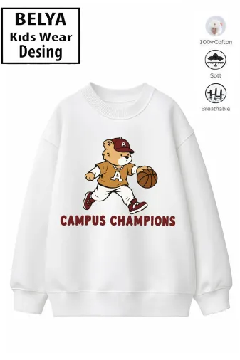 Trend Çocuk Erkek Model Tam Kalıp Oversize Basket ayıcık 2 İplik Pamuğa Pamuk Kumaş Sweatshirt 22