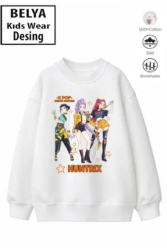 Trend Çocuk Kız Model Tam Kalıp Oversize Hun 3'lü İplik Pamuğa Pamuk Kumaş Sweatshirt 25