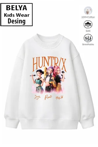 Trend Çocuk Kız Model Tam Kalıp Oversize Hun Tasarım 2 İplik Pamuğa Pamuk Kumaş Sweatshirt 88