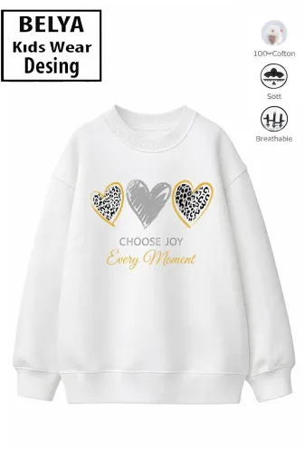 Trend Çocuk Kız Model Tam Kalıp Oversize Kalp Tasarım 2 İplik Pamuğa Pamuk Kumaş Sweatshirt 56