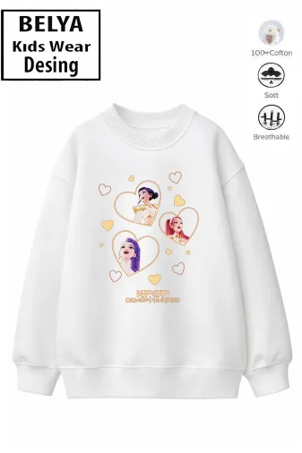 Trend Çocuk Kız Model Tam Kalıp Oversize Kalpli Hun Tasarım 2 İplik Pamuğa Pamuk Kumaş Sweatshirt 11