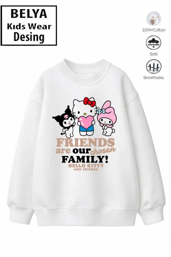 Trend Çocuk Kız Model Tam Kalıp Oversize Kedı Tasarım 2 İplik Pamuğa Pamuk Kumaş Sweatshirt 8