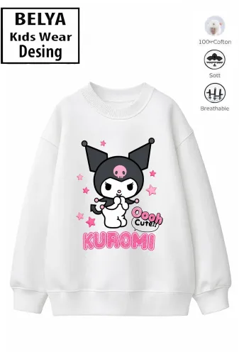 Trend Çocuk Kız Model Tam Kalıp Oversize Krm Tasarım 2 İplik Pamuğa Pamuk Kumaş Sweatshirt 89