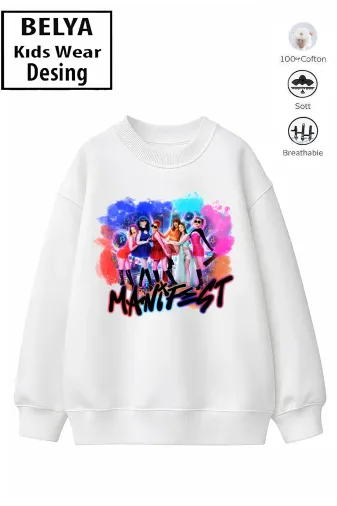 Trend Çocuk Kız Model Tam Kalıp Oversize Manifest Tasarım 2 İplik Pamuğa Pamuk Kumaş Sweatshirt 104